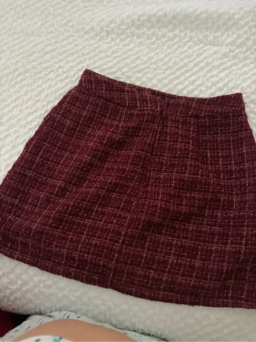 Francesca's Collections Burgundy Tweed Mini Skirt with Side Slit